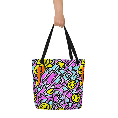 Large Tote Bag w/ Pocket - Punk Doodles