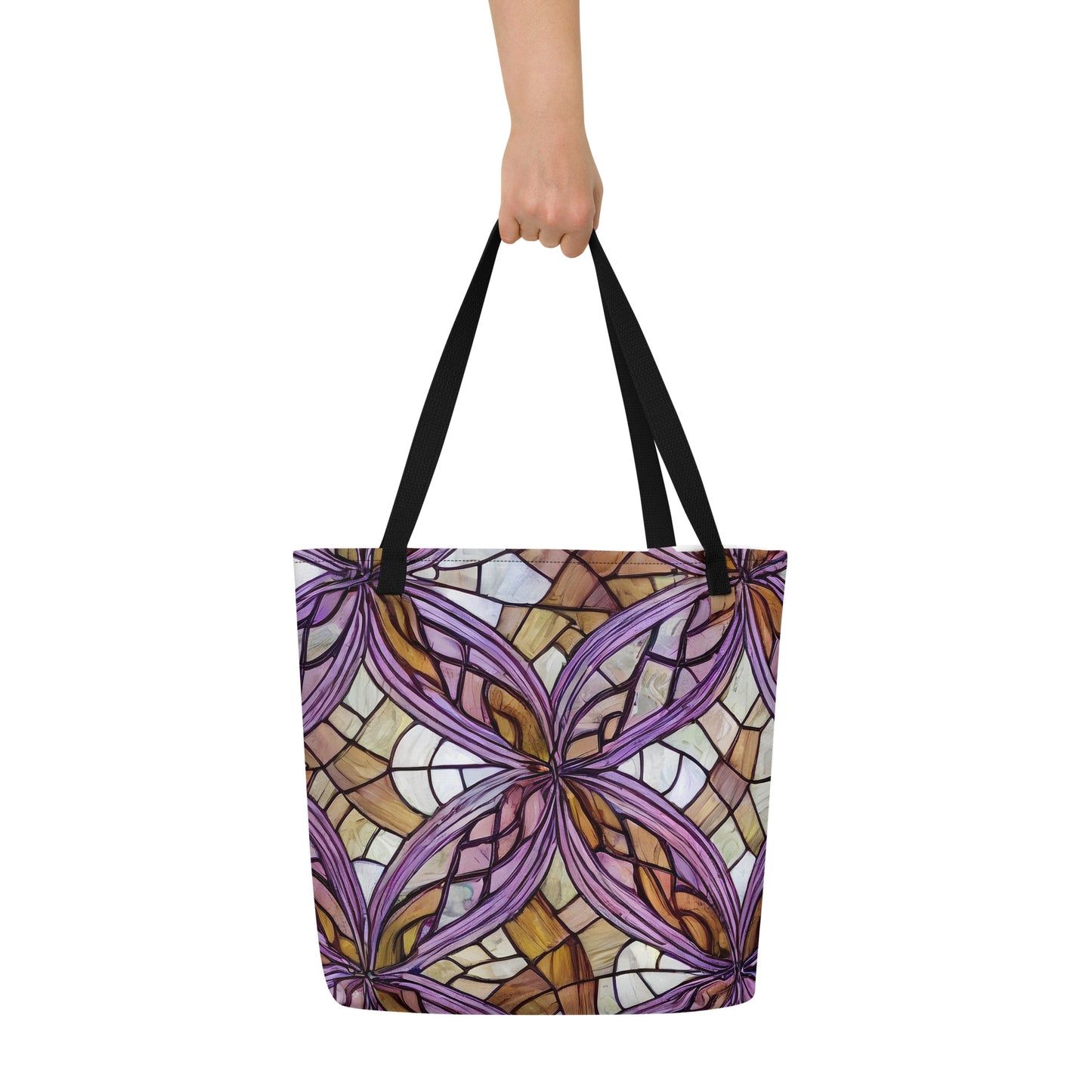 Large Tote Bag w/ Pocket - Stained Glass Whirl