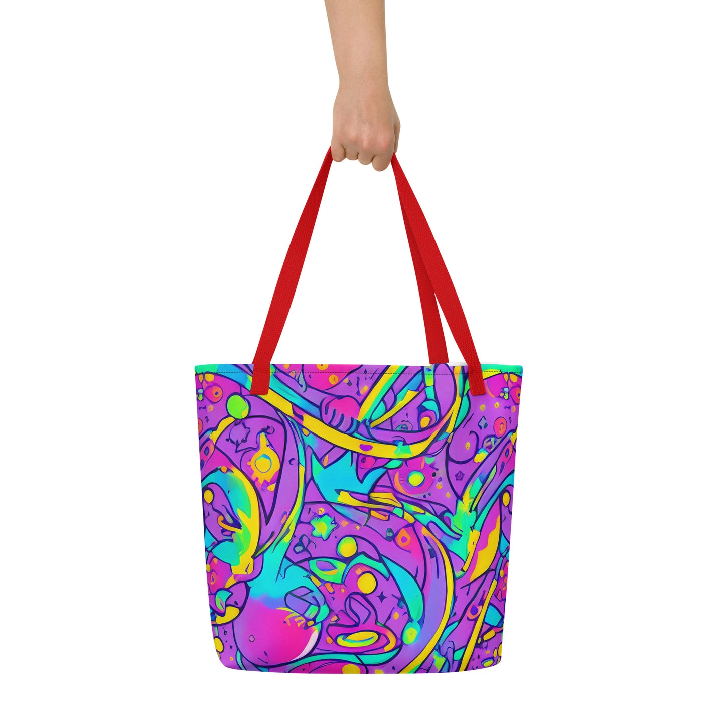 Large Tote Bag w/ Pocket - Neon Galaxy Whirl