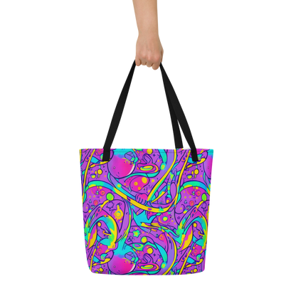 Large Tote Bag w/ Pocket - Neon Galaxy Whirl