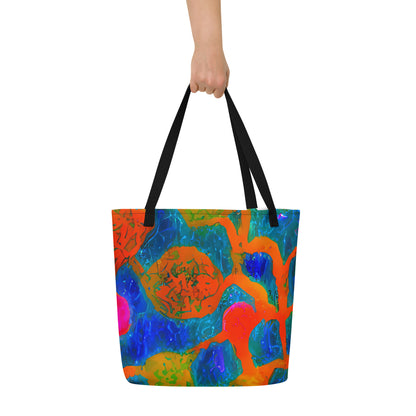 Large Tote Bag w/ Pocket - Vibrant Mosaic