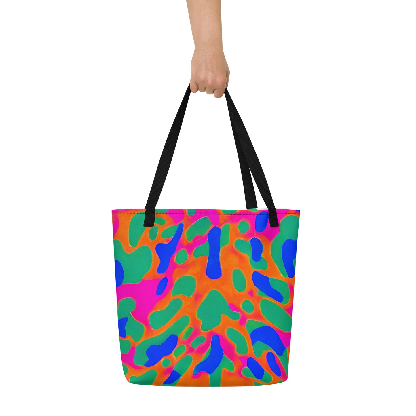 Large Tote Bag w/ Pocket - Fluorescent Camouflage