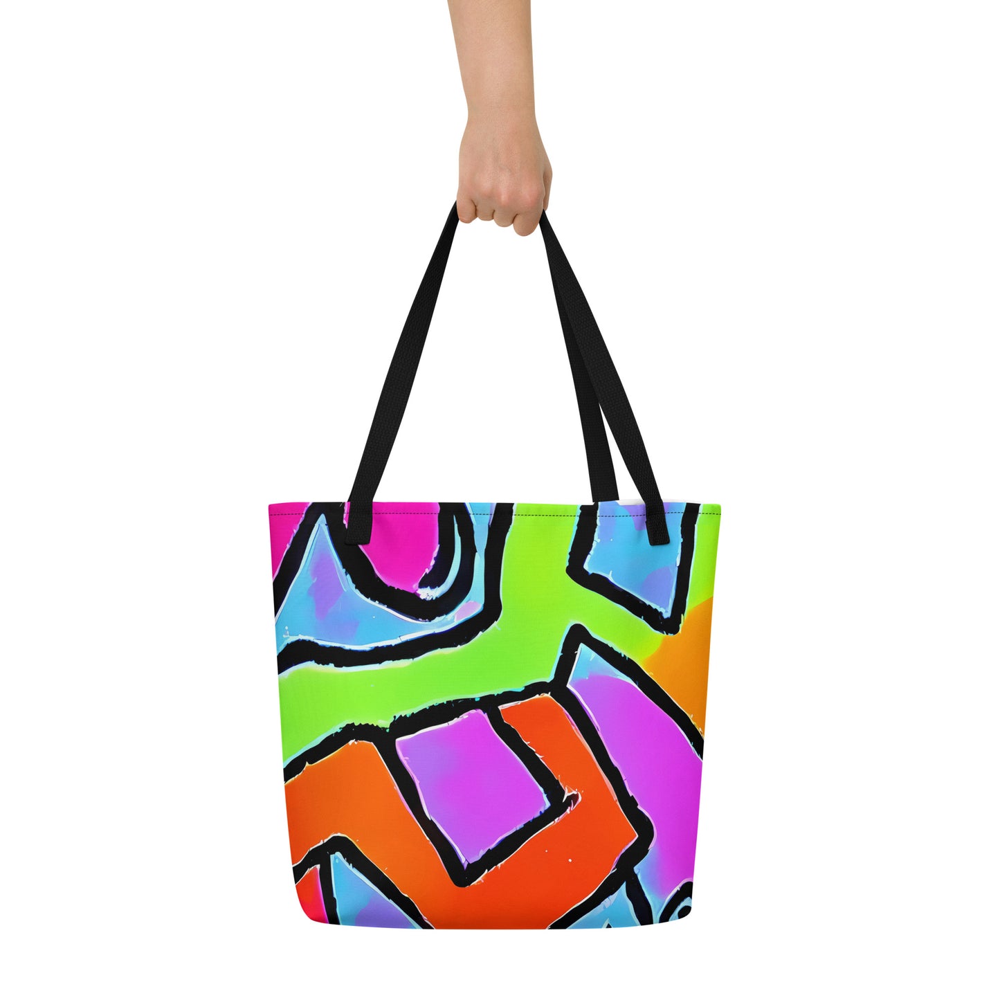 Large Tote Bag w/ Pocket - Electric Mosaic