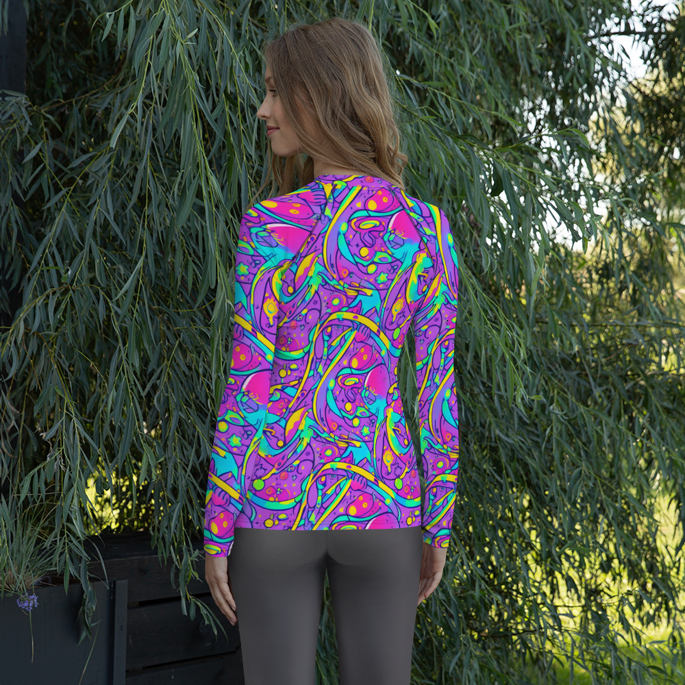 Women's Rash Guard - Neon Galaxy Whirl