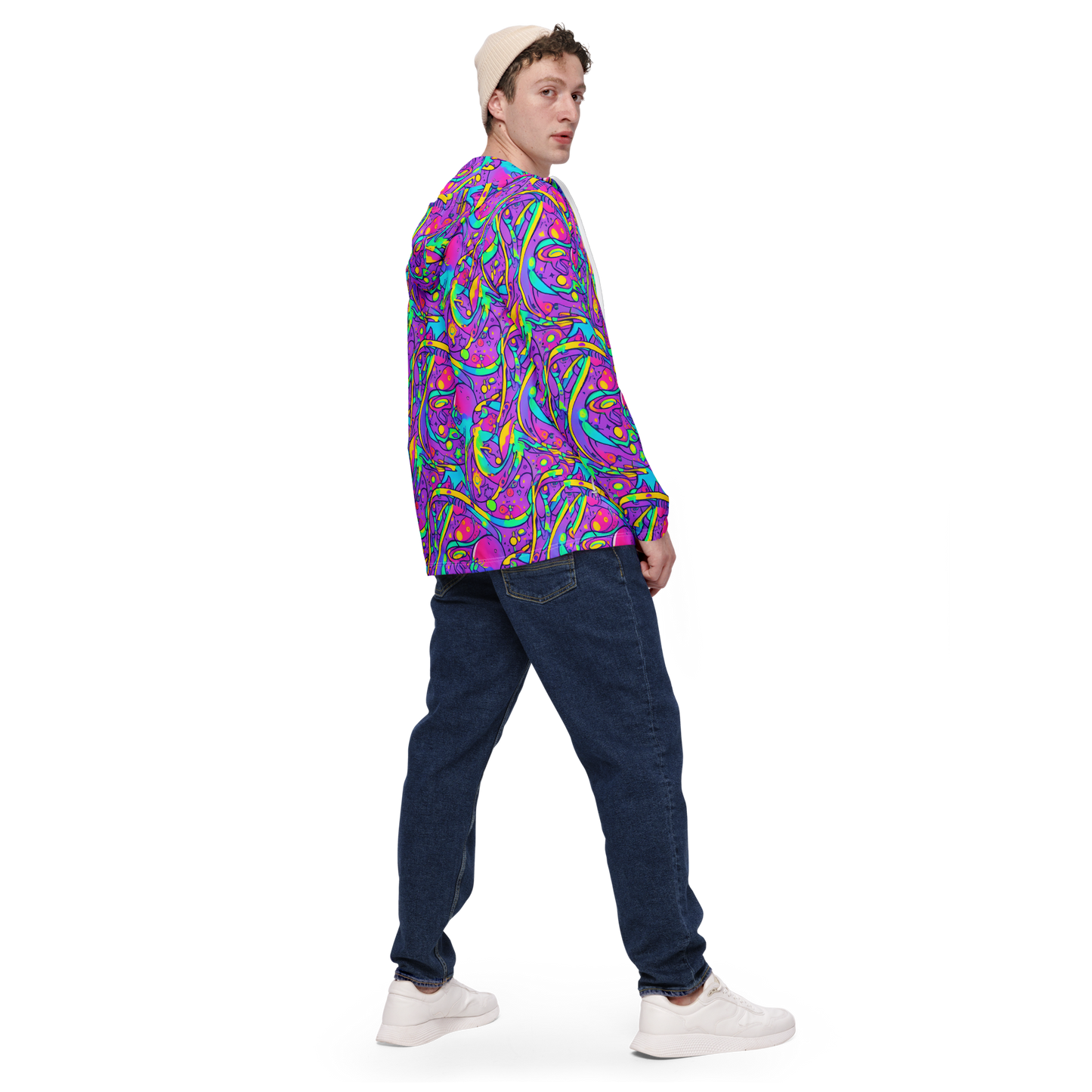 Men's Windbreaker - Neon Galaxy Whirl