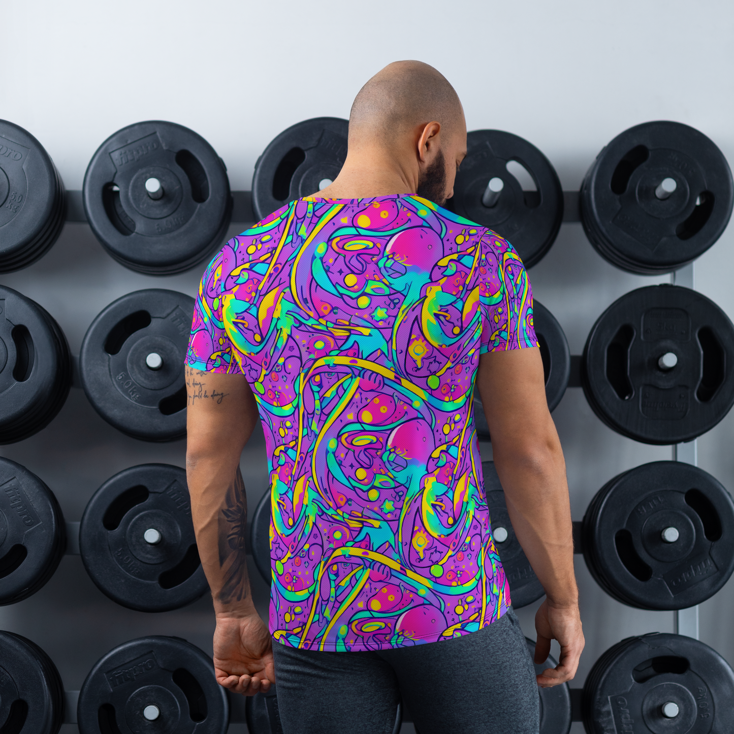 Men's Athletic T-Shirt - Neon Galaxy Whirl