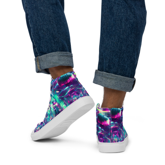 Men's High Top Canvas Shoes - Synthwave Surge