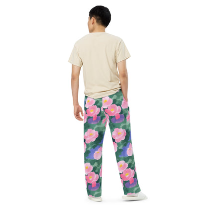 Wide-Leg Pants - Pink Blossom Serenade
