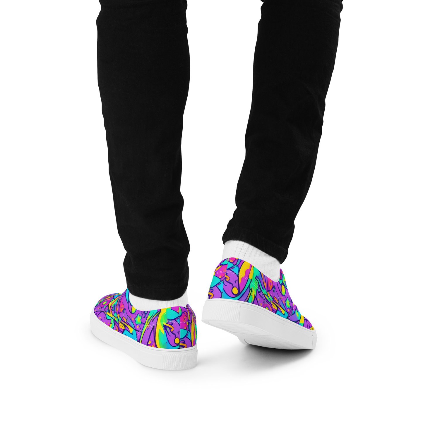 Men's Lace-Up Canvas Shoes - Neon Galaxy Whirl