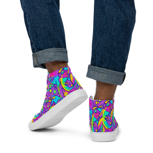 Men's High Top Canvas Shoes - Neon Galaxy Whirl