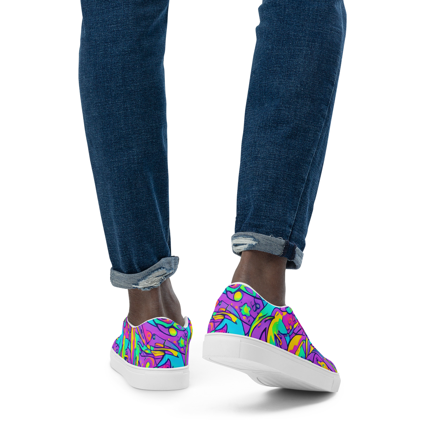 Men's Slip-On Canvas Shoes - Neon Galaxy Whirl