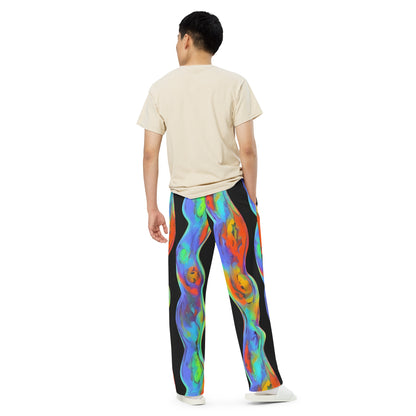 Wide-Leg Pants - Vibrant Vortices