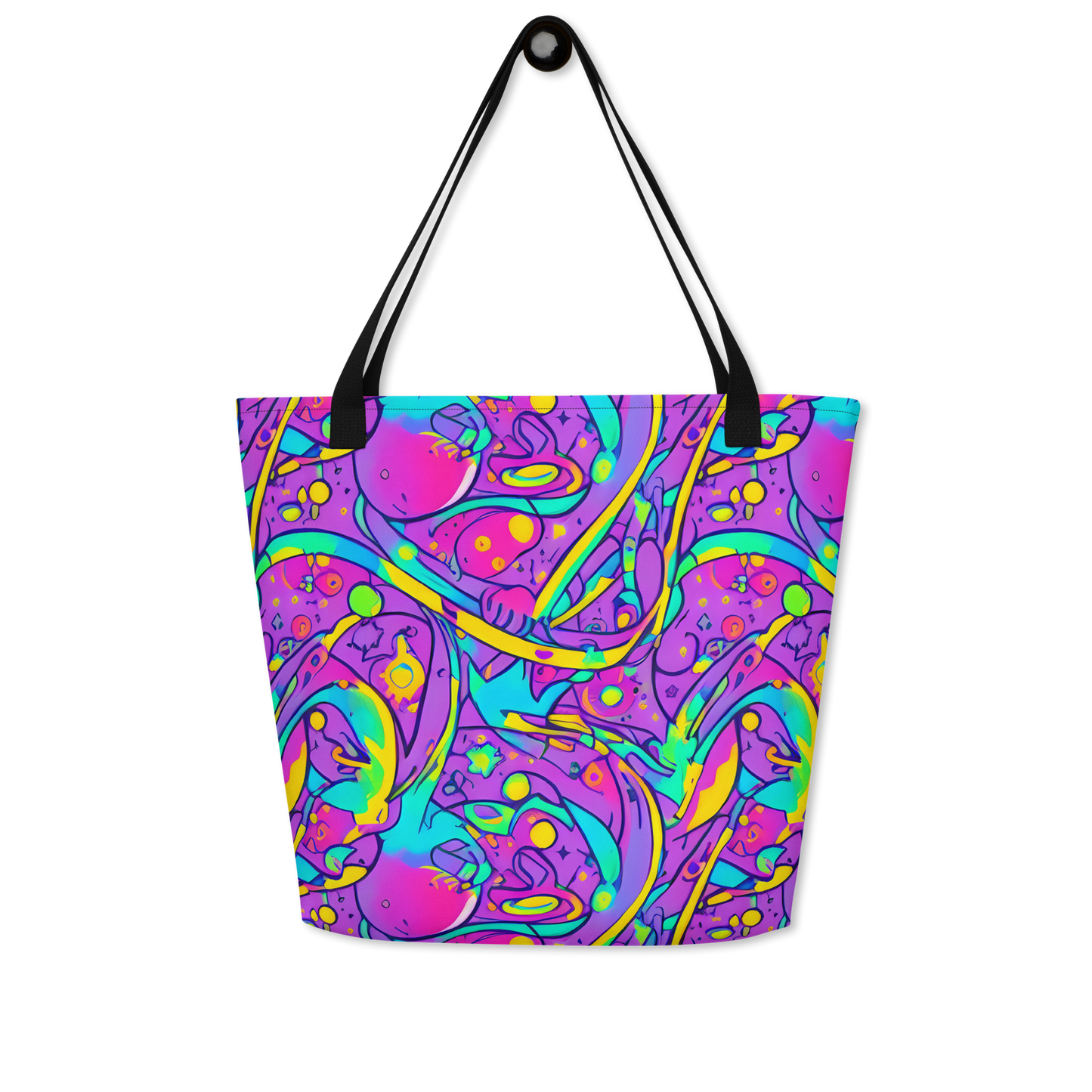 Large Tote Bag w/ Pocket - Neon Galaxy Whirl