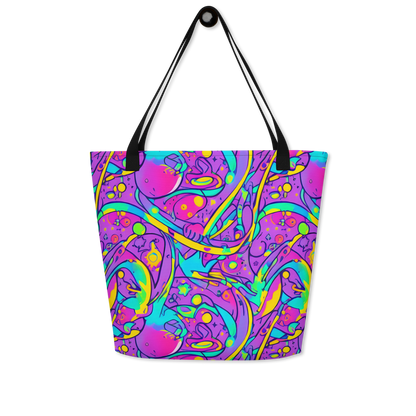 Large Tote Bag w/ Pocket - Neon Galaxy Whirl