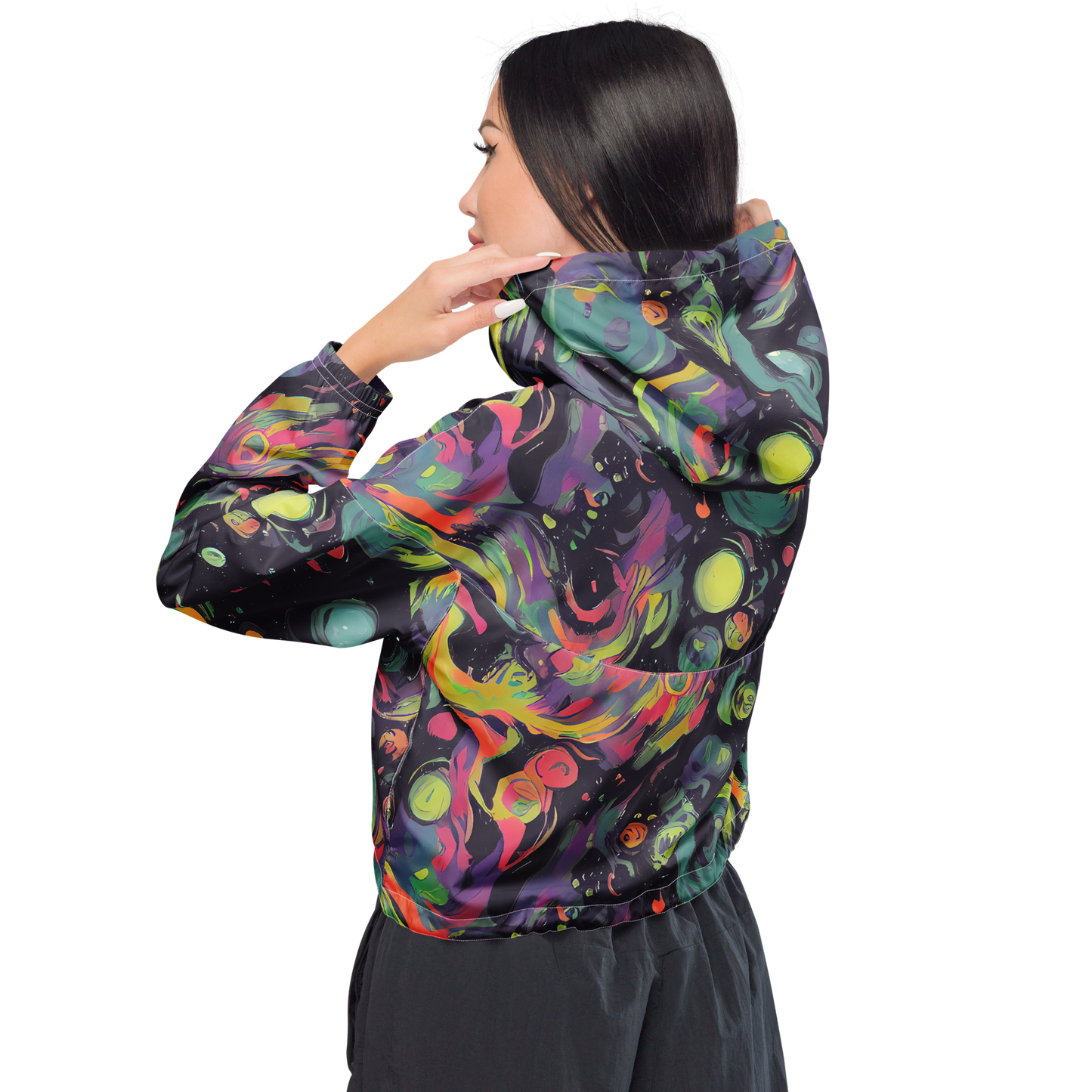 Women's Cropped Windbreaker - Psychedelic Drift