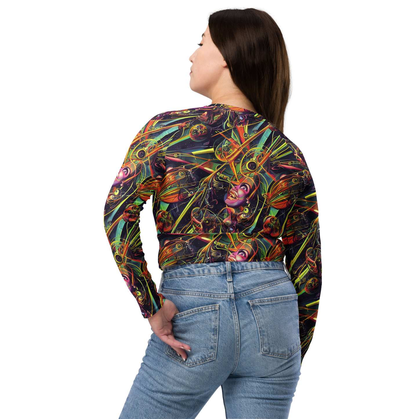 Long Sleeve Crop Top - Psychedelic Deep Space