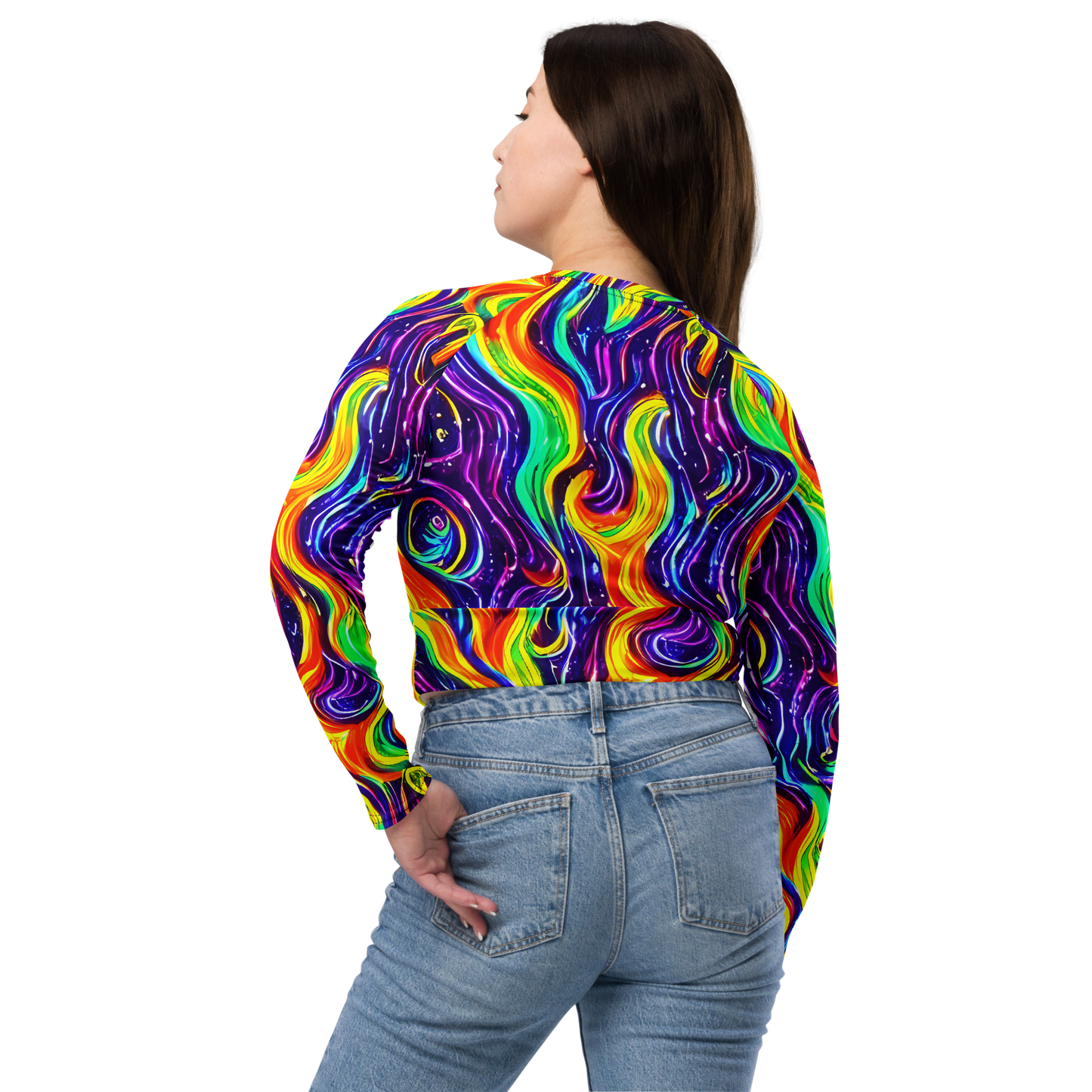 Long Sleeve Crop Top - Galactic Flames