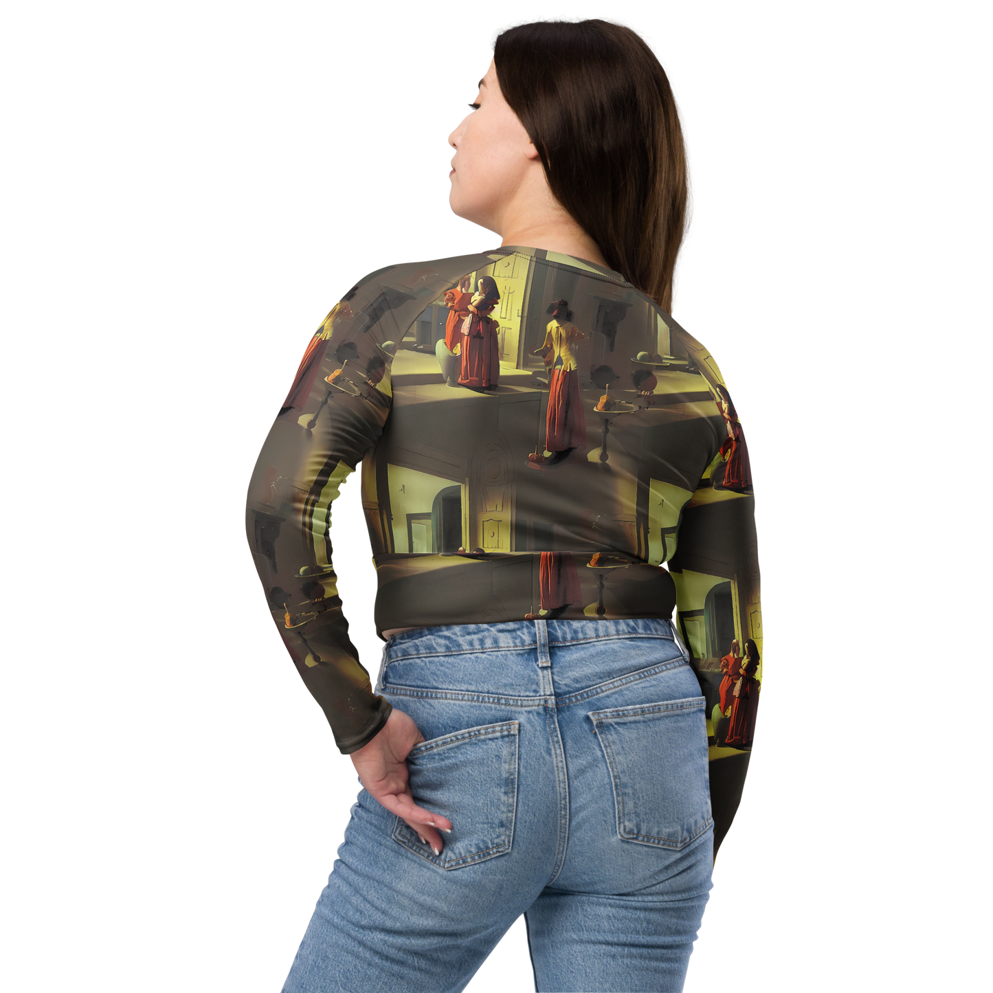 Long Sleeve Crop Top - Surreal Shadows