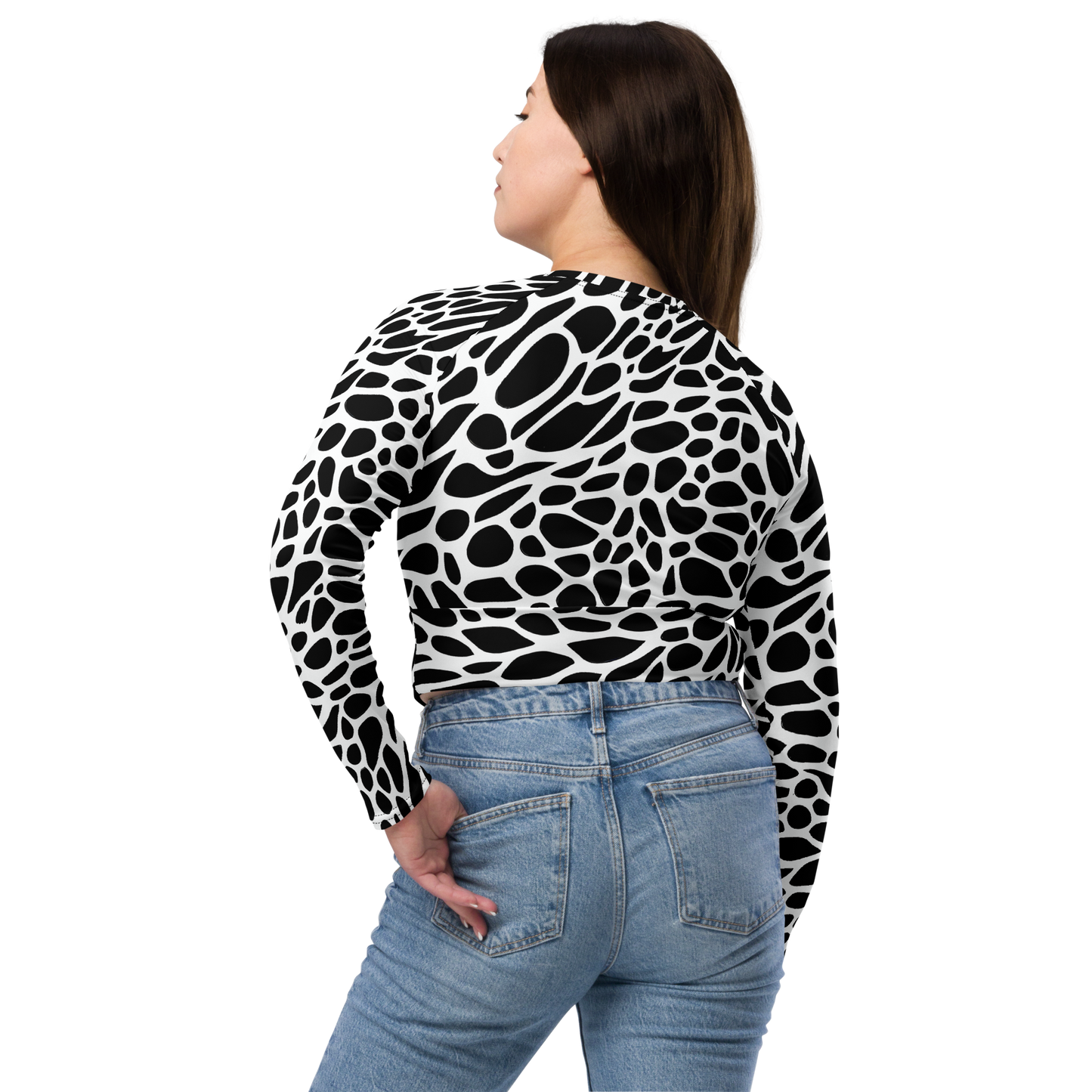 Long Sleeve Crop Top - Monochrome Mystique