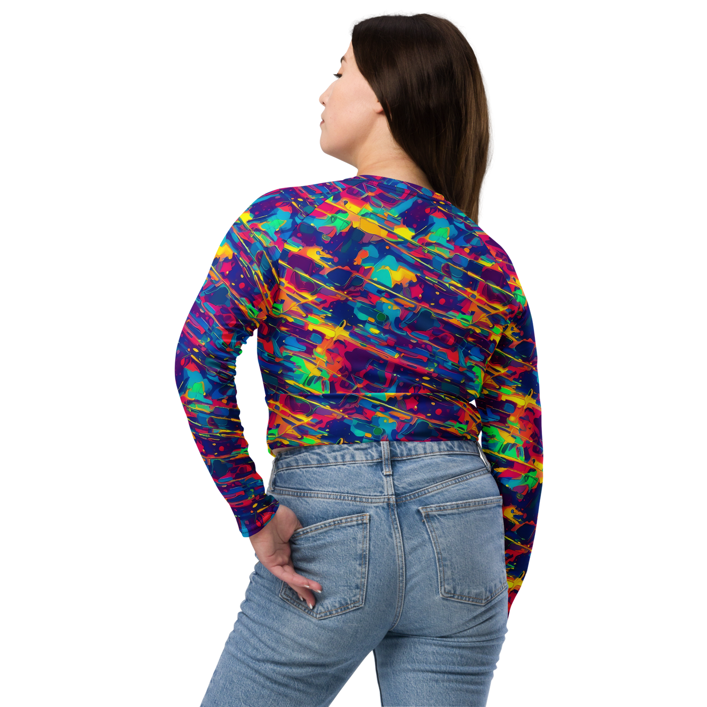 Long Sleeve Crop Top - Spectrum Streaks