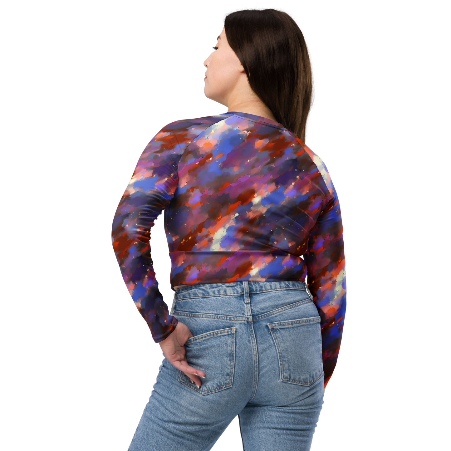 Long Sleeve Crop Top - Celestial Brushstroke