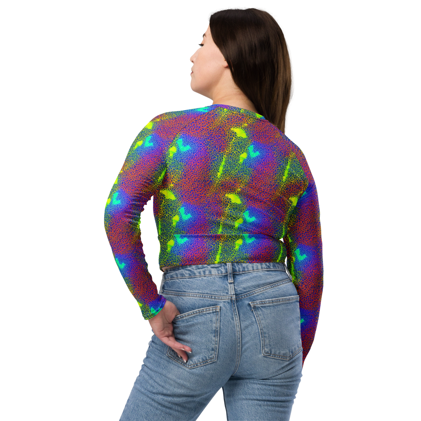 Long Sleeve Crop Top - Prismatic Web