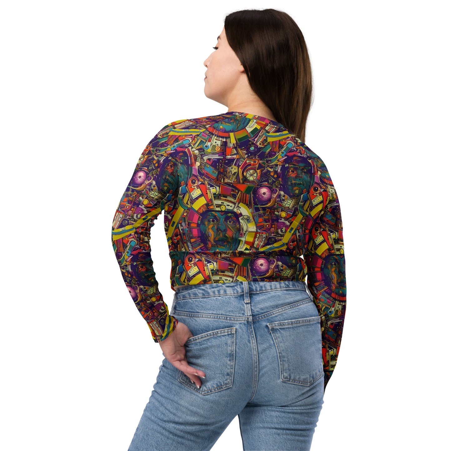 Long Sleeve Crop Top - Cosmic Collage