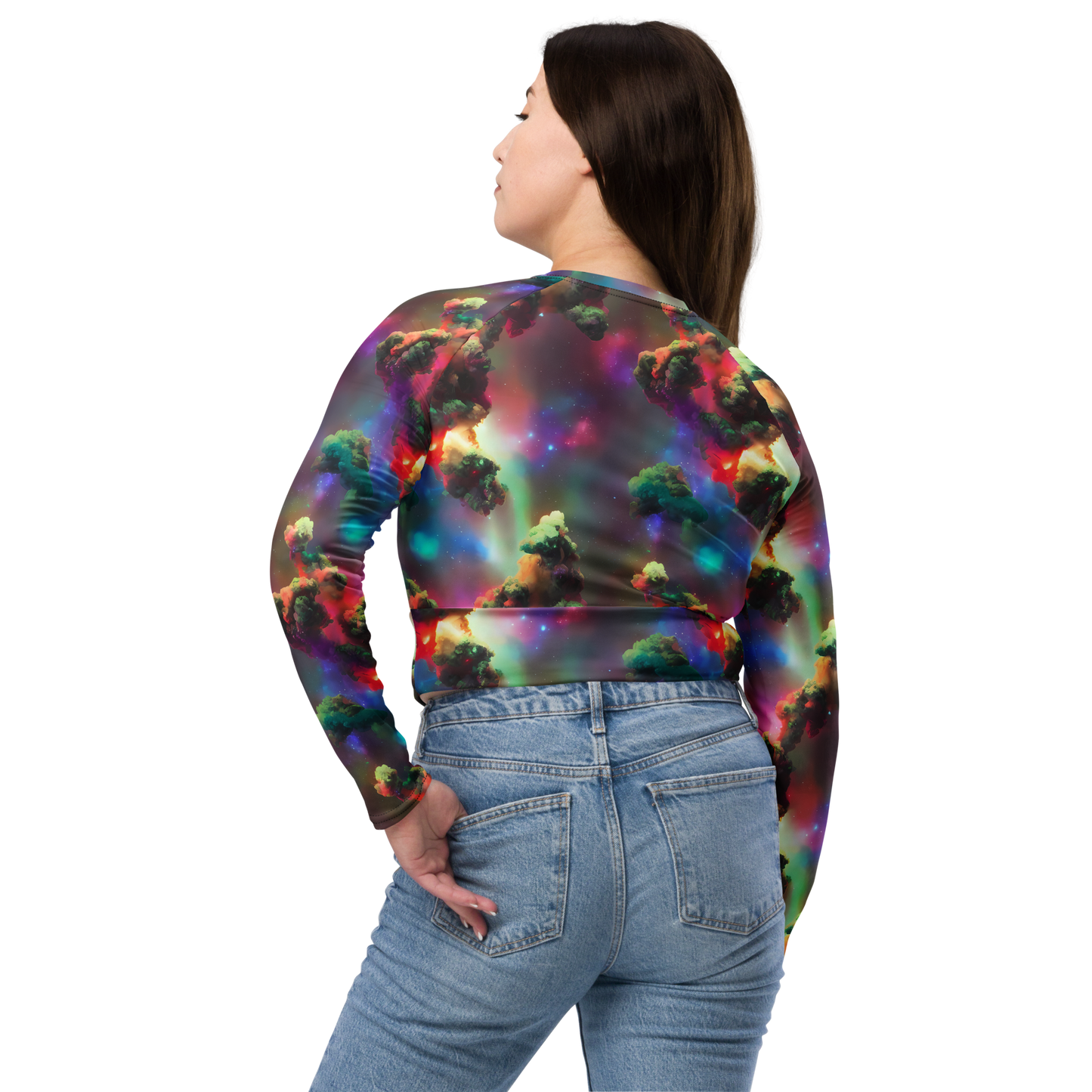 Long Sleeve Crop Top - Nebula Dreams