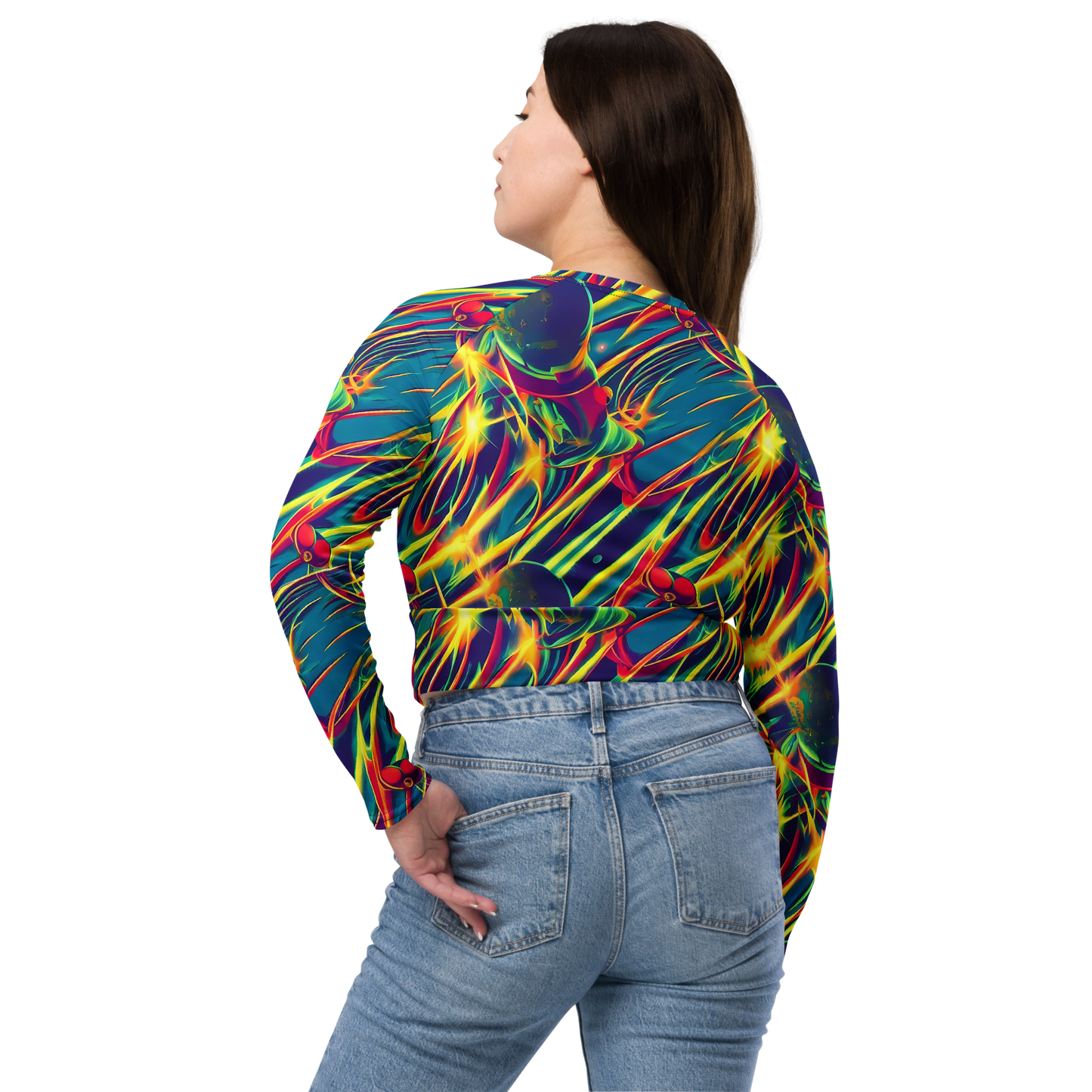 Long Sleeve Crop Top - Cosmic Inferno