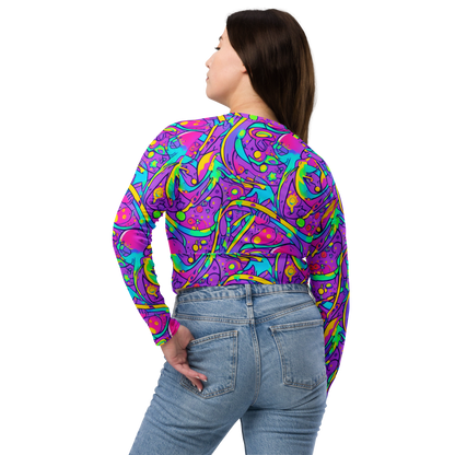 Long Sleeve Crop Top - Neon Galaxy Whirl