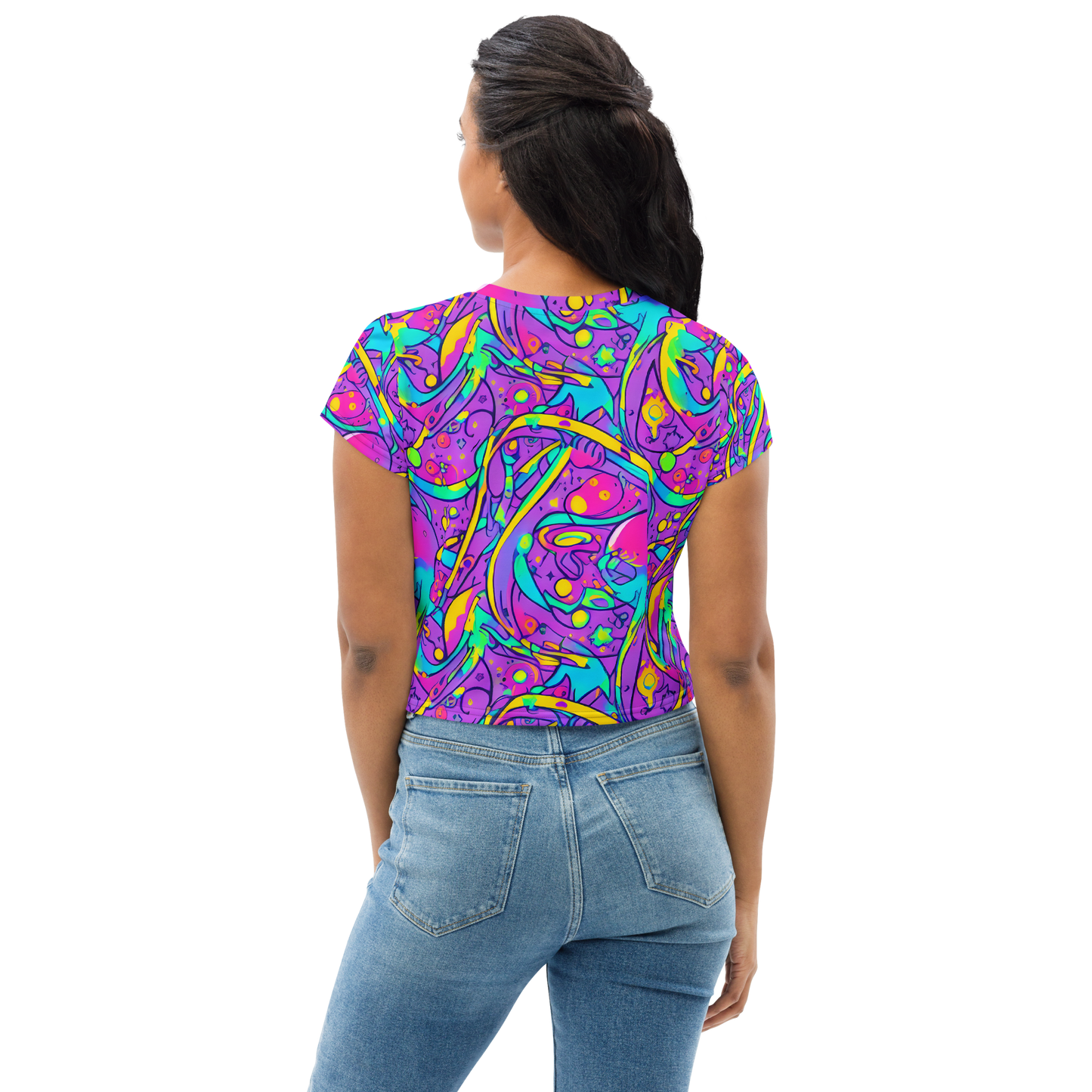 Women's Crop Tee - Neon Galaxy Whirl