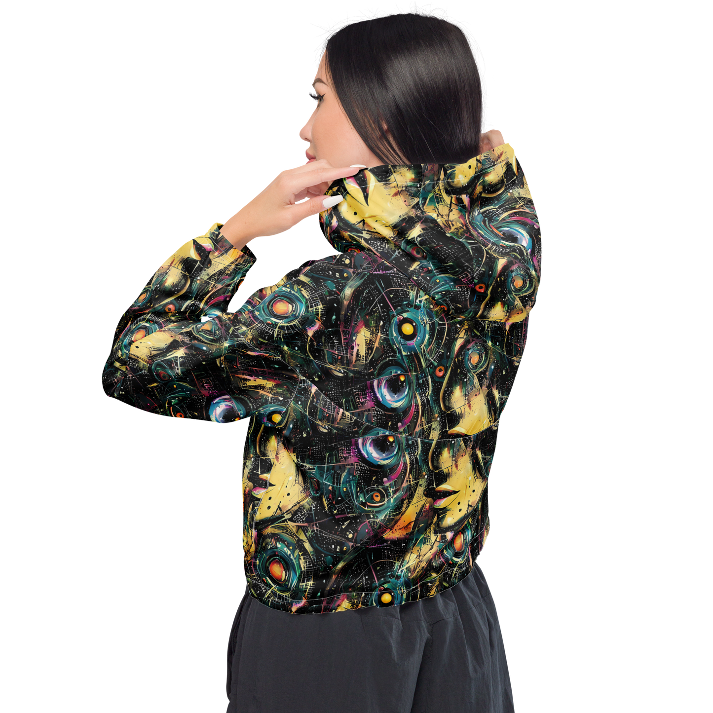 Women's Cropped Windbreaker - Celestial Echoes