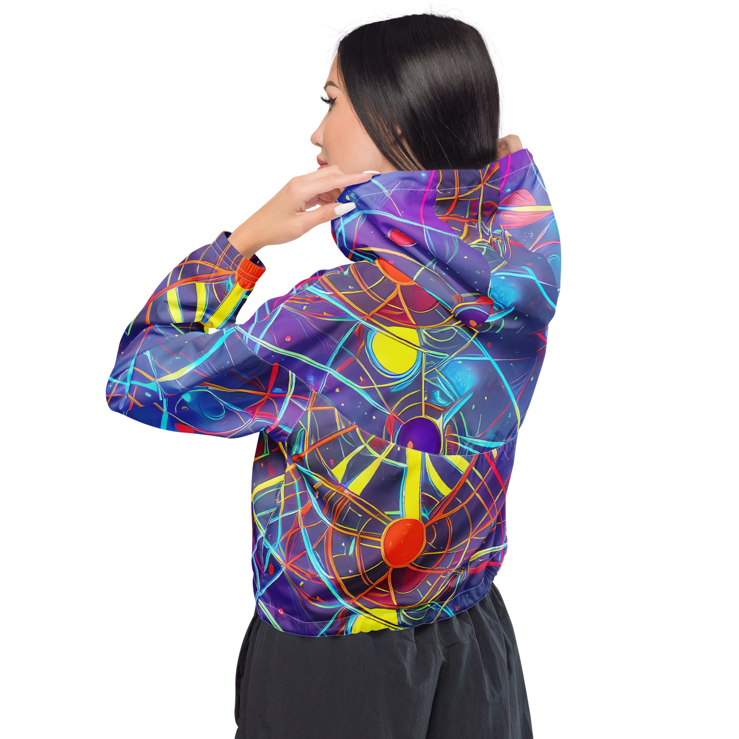 Women's Cropped Windbreaker - Quantum Lattice