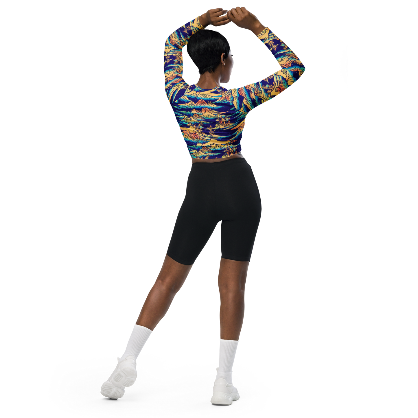 Long Sleeve Crop Top - Mystical Mountain Mirage