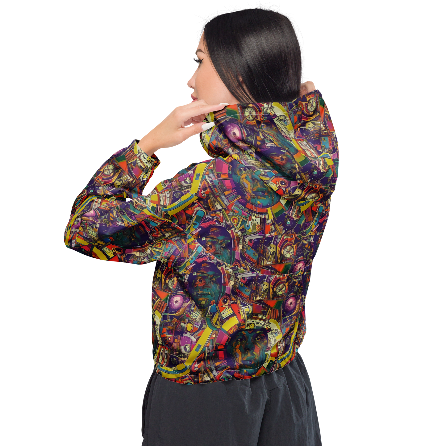 Women's Cropped Windbreaker - Cosmic Collage