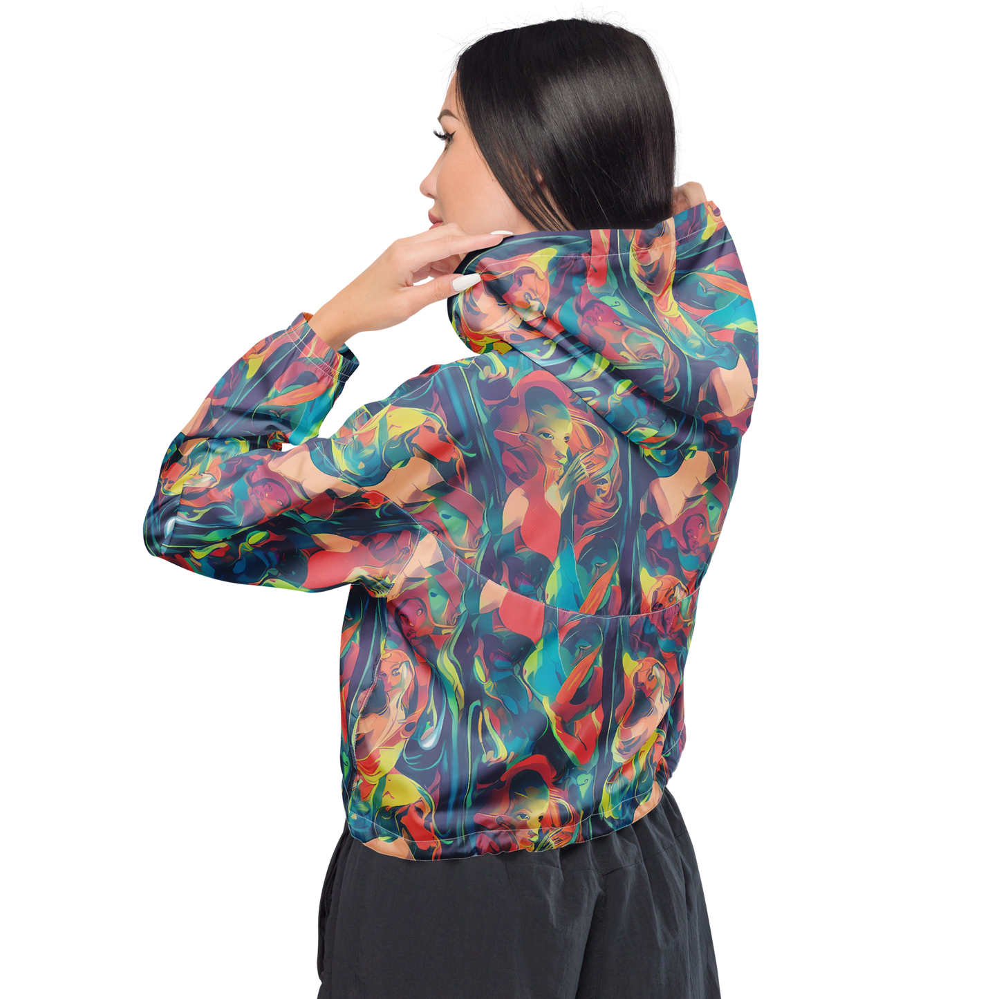 Women's Cropped Windbreaker - Neon Aurora