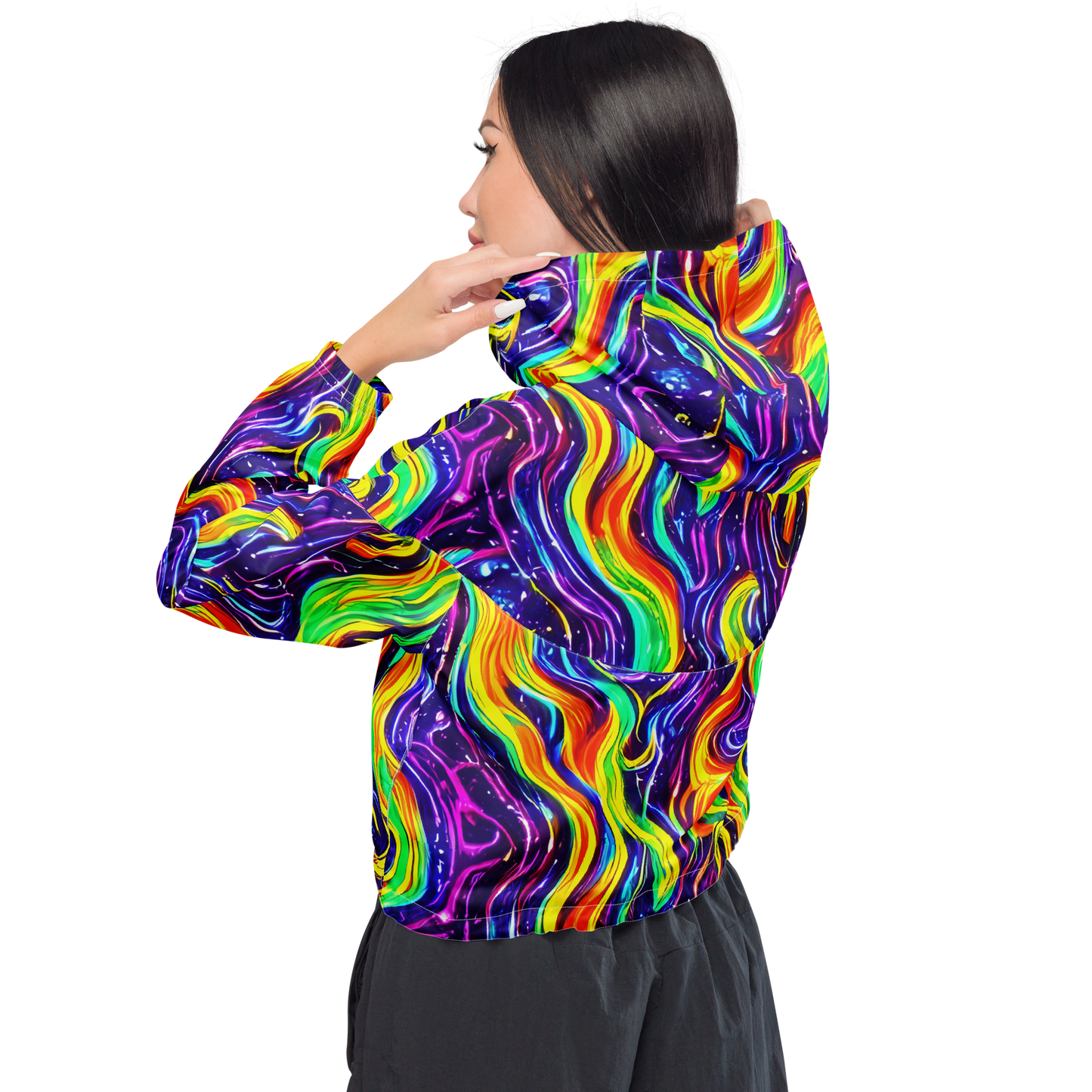 Women's Cropped Windbreaker - Galactic Flames