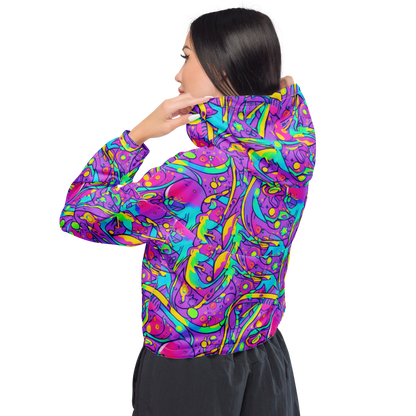 Women's Cropped Windbreaker - Neon Galaxy Whirl