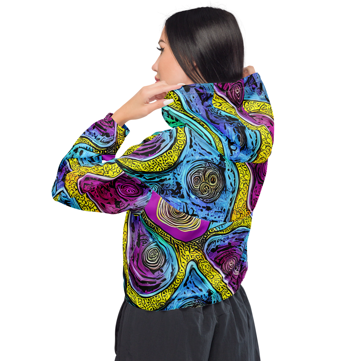 Women's Cropped Windbreaker - Orbiting Orbs