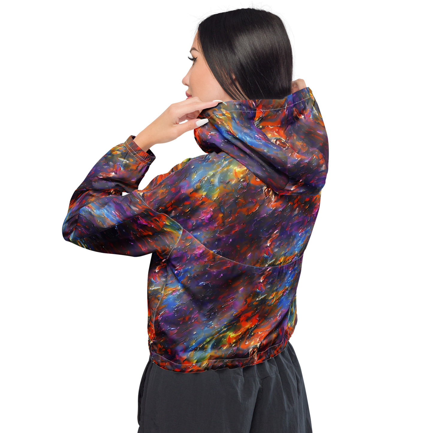 Women's Cropped Windbreaker - Auroral Ripples