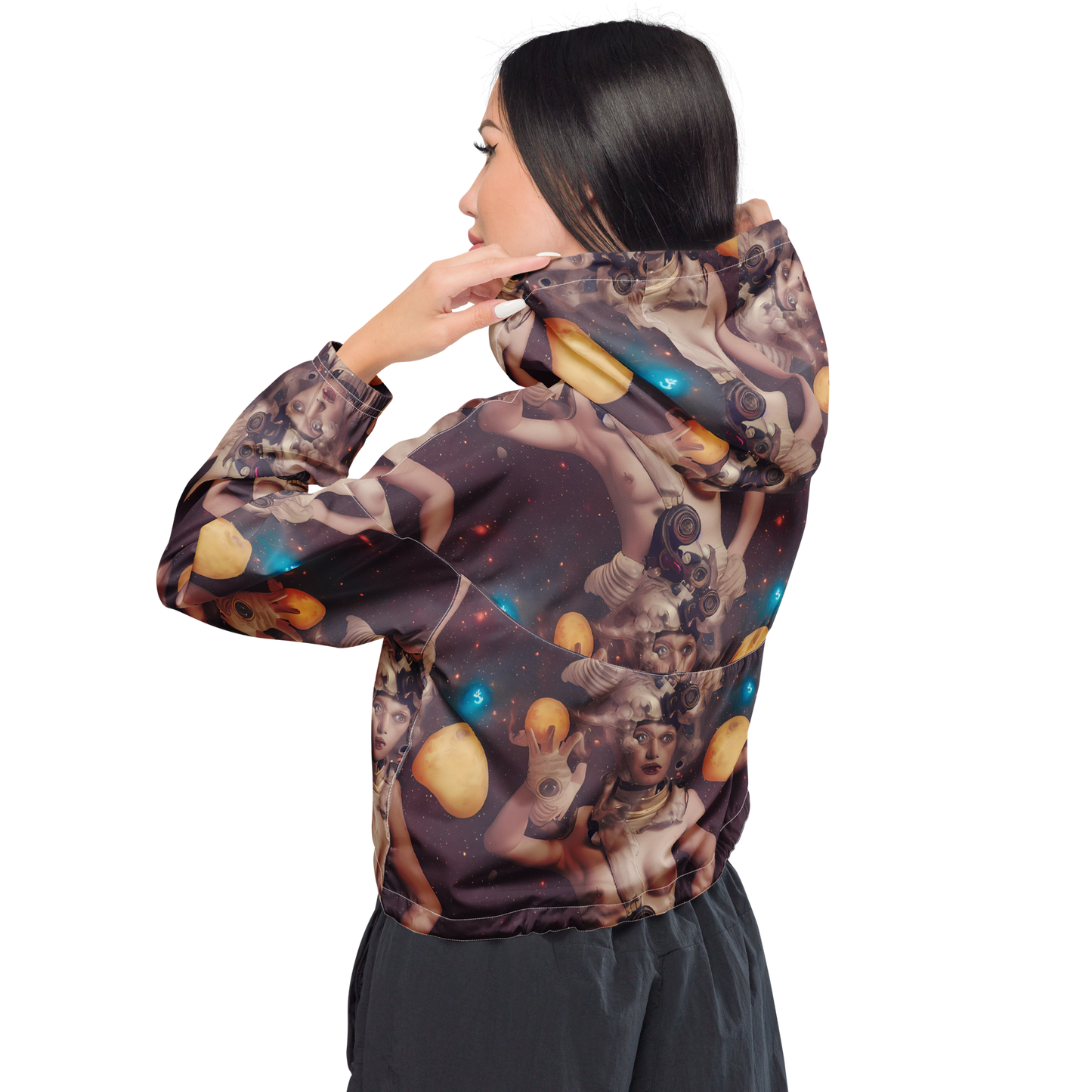 Women's Cropped Windbreaker - Nebula Siren