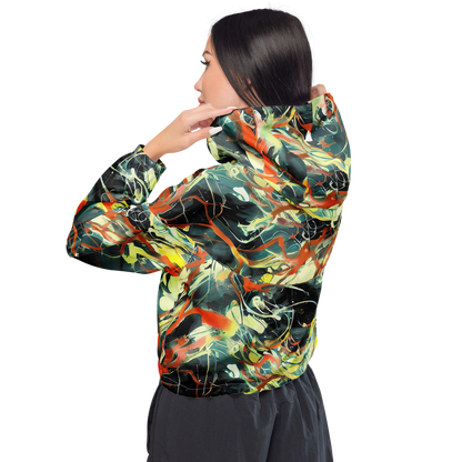 Women's Cropped Windbreaker - Fluid Firestorm