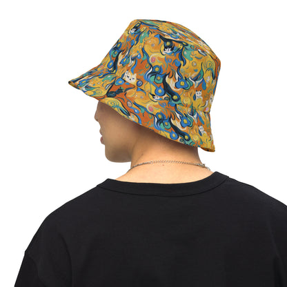 Reversible Bucket Hat - Whimsical Feline Dance