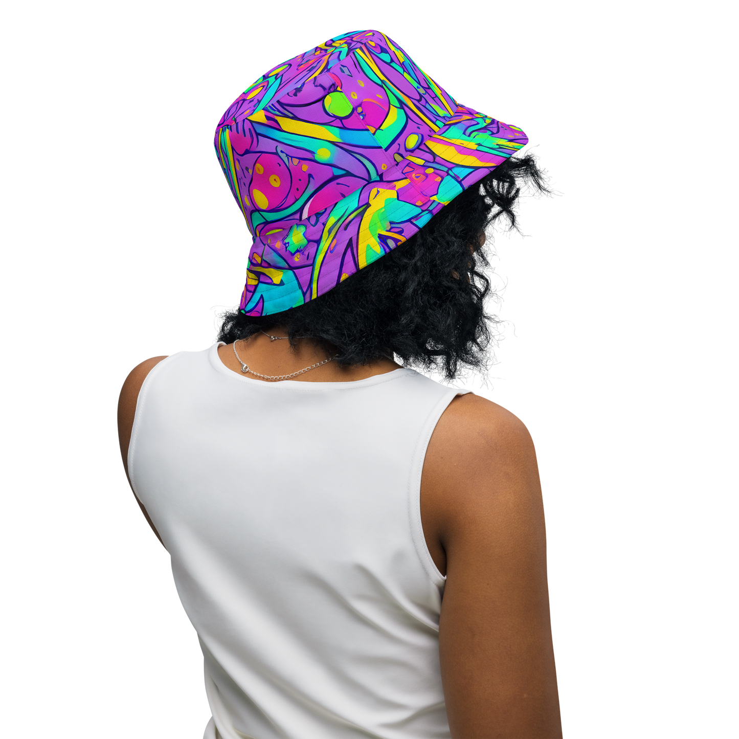 Reversible Bucket Hat - Neon Galaxy Whirl