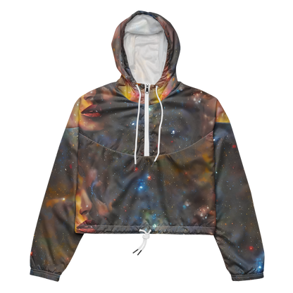 Women's Cropped Windbreaker - Gilded Galaxies