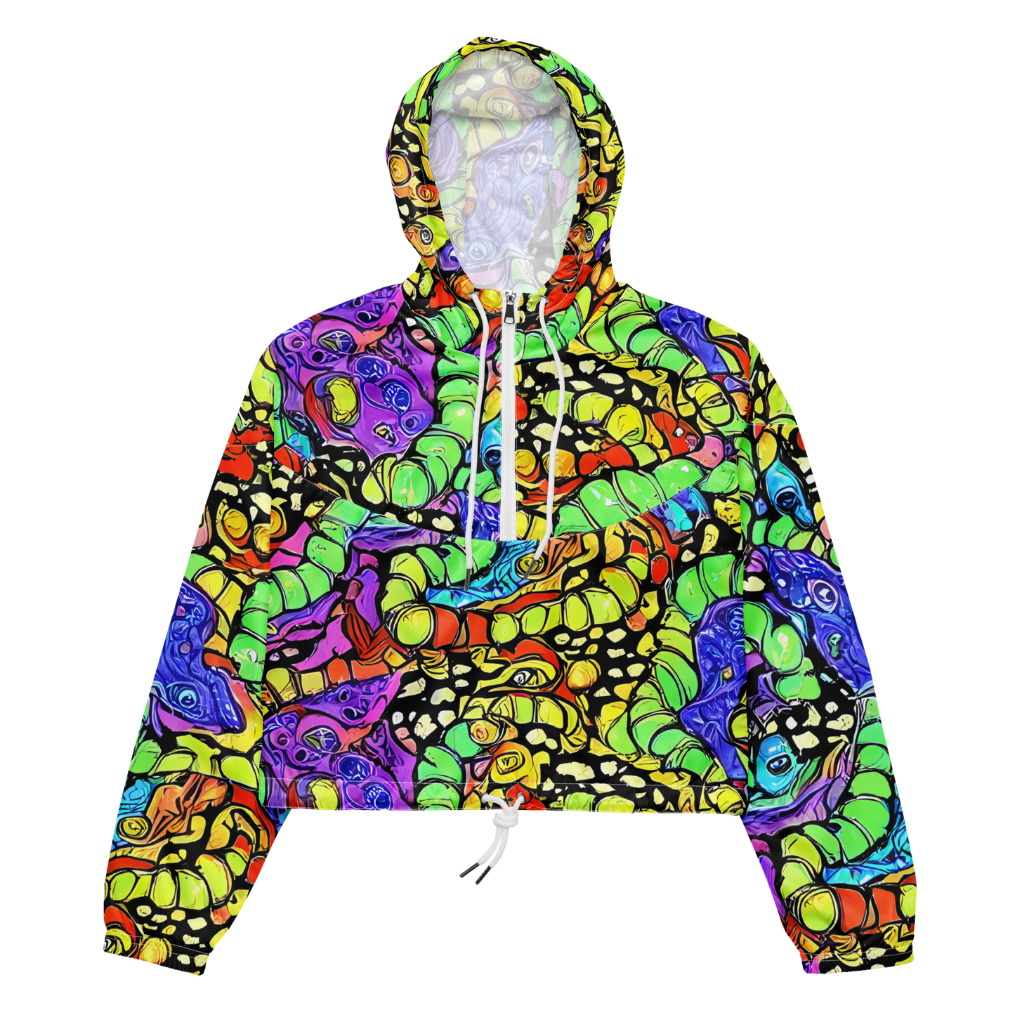 Women's Cropped Windbreaker - Frostwork Fantasy
