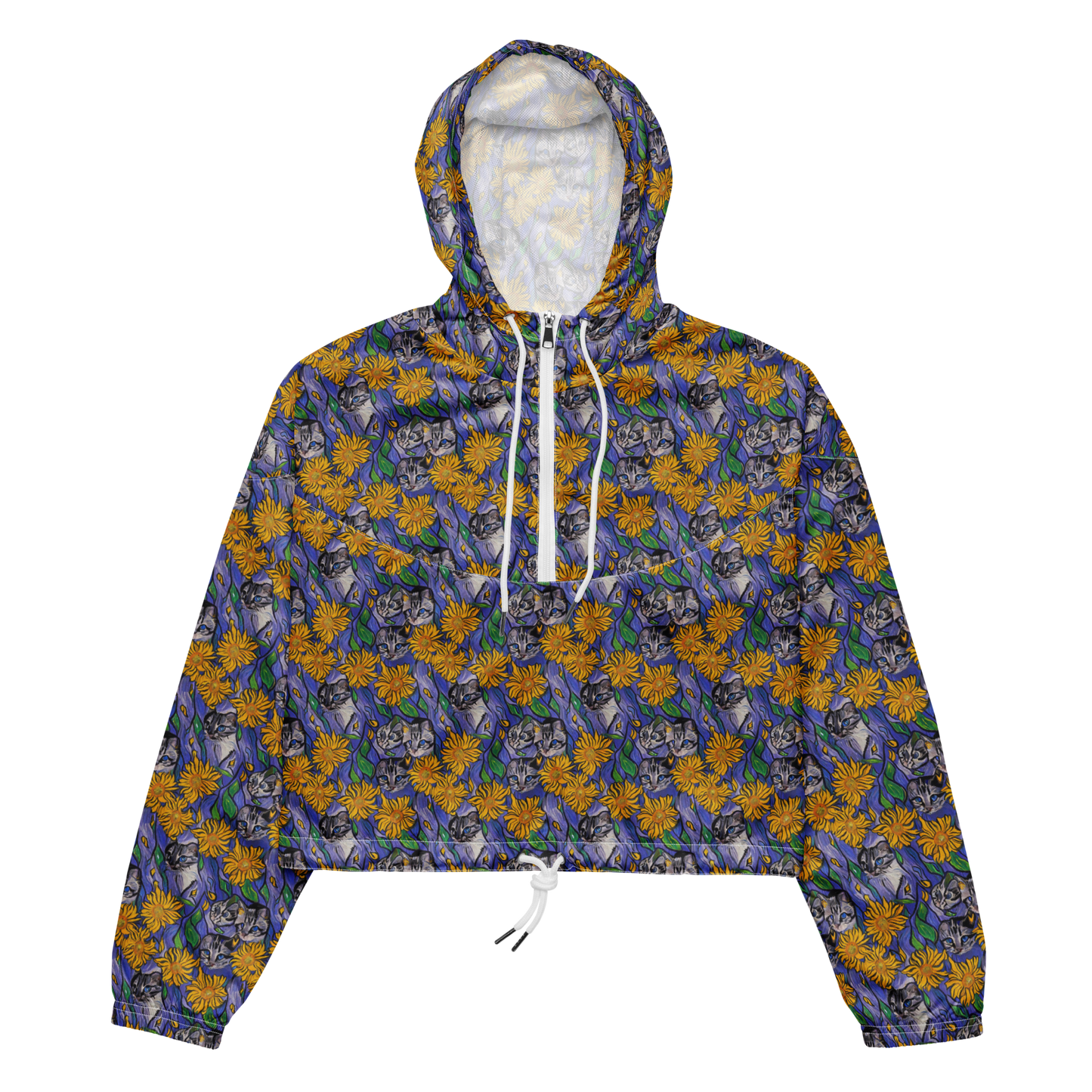 Women's Cropped Windbreaker - Feline Flora