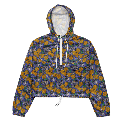 Women's Cropped Windbreaker - Feline Flora