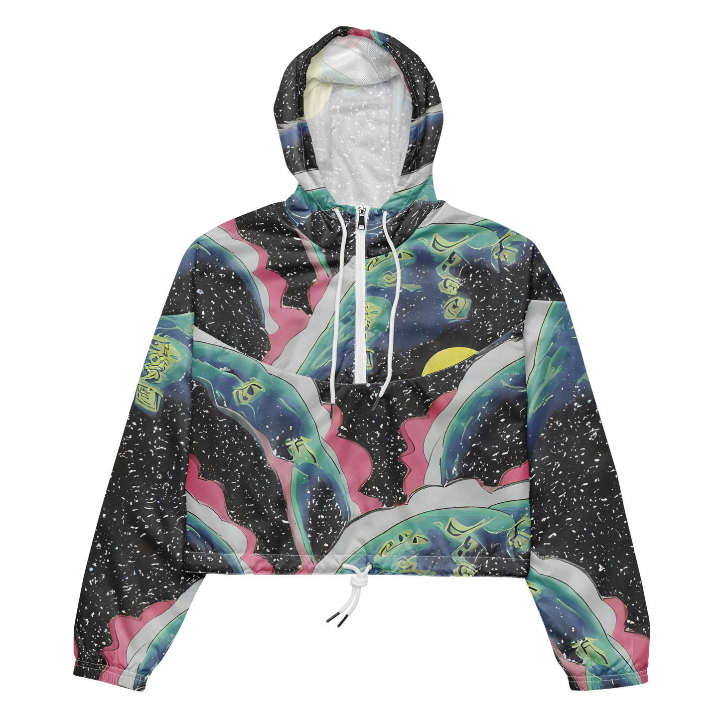 Women's Cropped Windbreaker - Lunar Waves