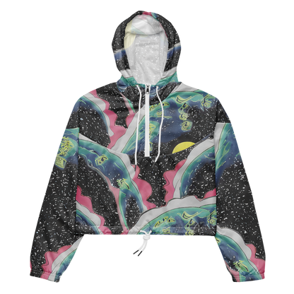 Women's Cropped Windbreaker - Lunar Waves